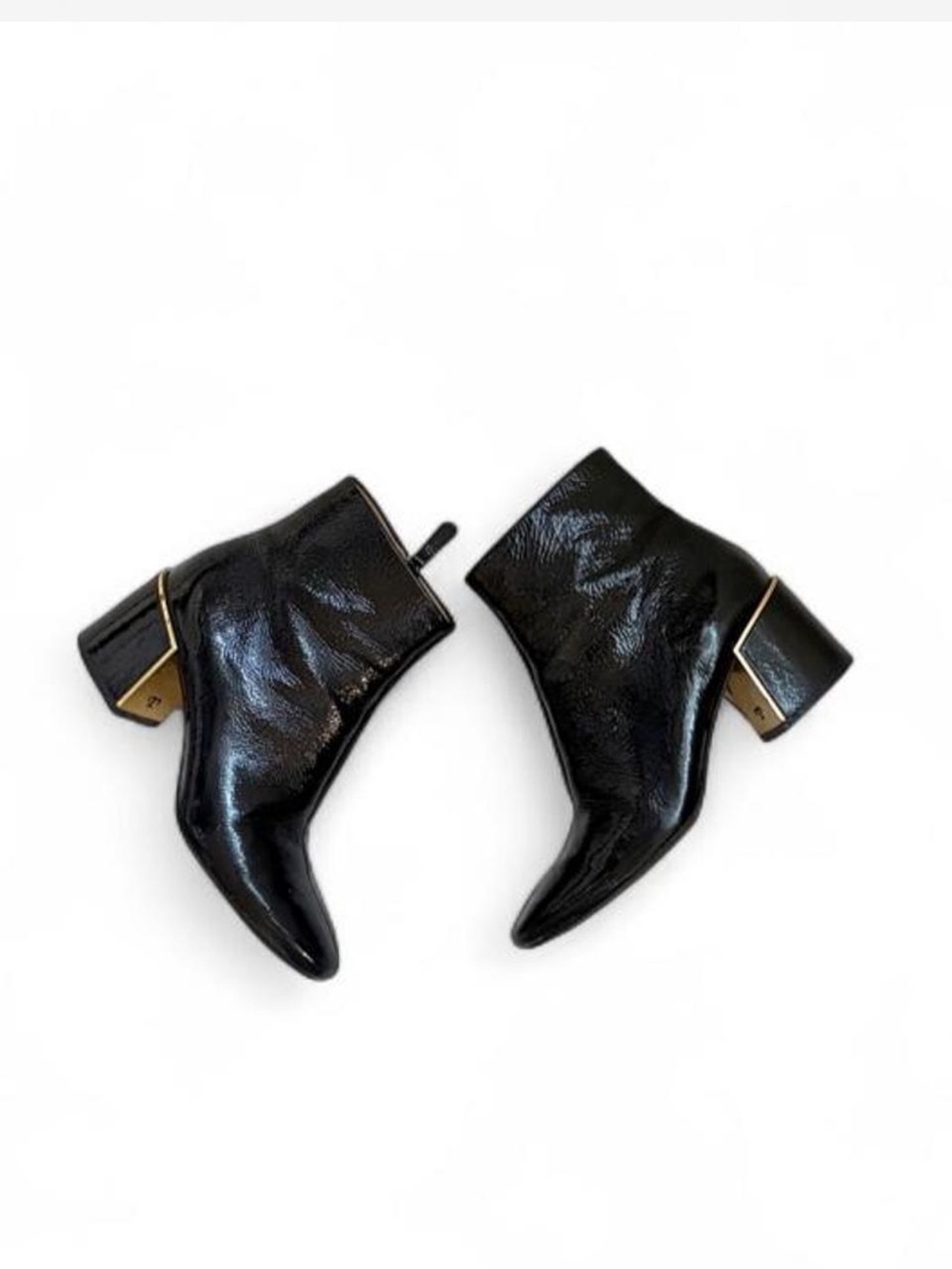 Black Tory Burch Patent Ankle Boots with Gold Accent - Women